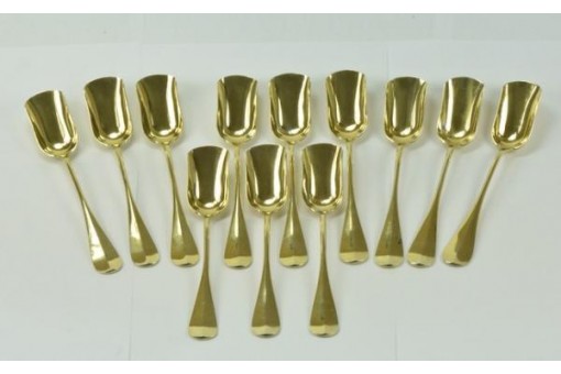 12 Dessertl&ouml;ffel Eisl&ouml;ffel KNEWITZ in 800 Silber vergoldet Box RAR