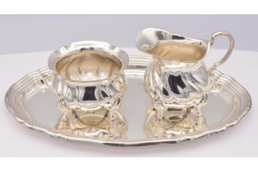 3 tlg. Set Milchk&auml;nnchen Zuckerschale und Tablett in 925 Sterlingsilber