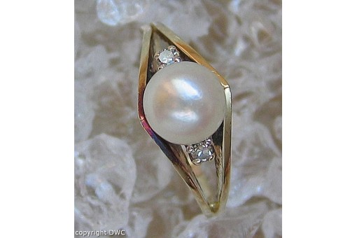 Ring mit Perle Brillanten Diamanten in aus 14 Kt 585 er Gold Gr&ouml;sse 55 fein!