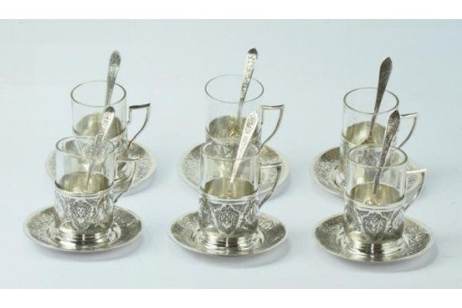 Orientalisches Teeservice Teegl&auml;ser 18 tlg  6 Personen Silber silver Tea Glas