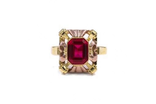 Ring mit rotem Spinell Stein in 14 Kt. 585 Gelbgold Finger Gr. 58