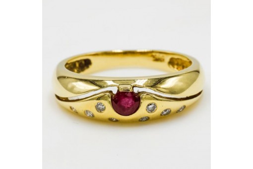Ring mit Diamanten Brillanten Rubin in 14 Kt. 585 er Gold Gr&ouml;sse 54 Edel