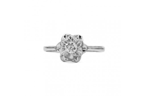 Ring mit Altschliffdiamant Solit&auml;r 0,18 ct. in 18 Kt. 750 Wei&szlig;gold Gr. 54