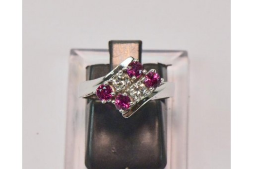 Ring mit Brillanten Diamanten Rubin Rubine in 14 Kt 585 er Gold 53