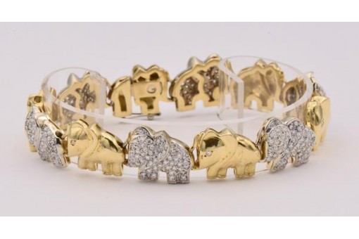 Armband mit Elefanten 330 Brillanten ca. 5,0 ct in 18 Kt. 750 Gold bracelet