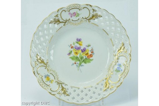 Teller original Meissen durchbrochener Rand Dekor bunte Blume Sammlerst&uuml;ck