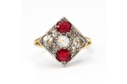 Ring mit 7 Diamanten Brillant 1,0 ct und Rubin 750 18 kt Gold Damen Gr. 59