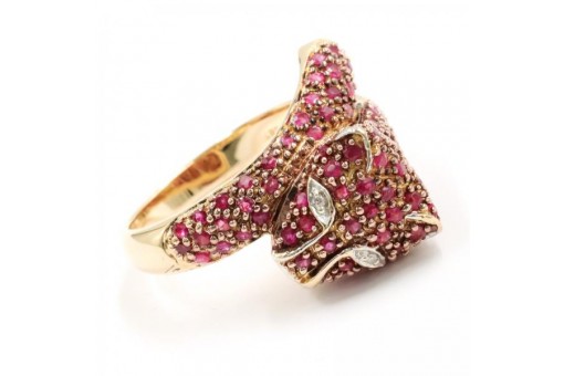 Ring Pantherring mit Rubine Brillanten in 14 Kt 585 Gold Diamanten 60 fein!