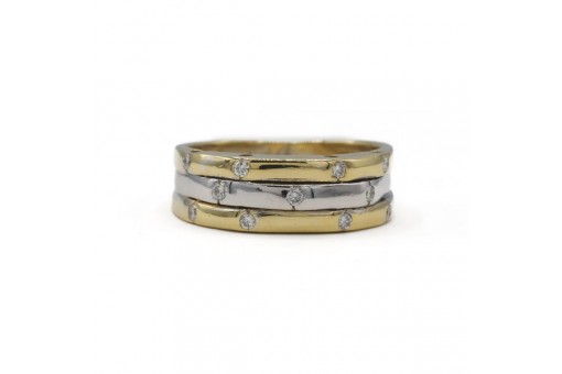 Ring Bandring mit 11 Diamanten Brillanten 0,16 ct in 18 Kt 750 Gold Gr. 59