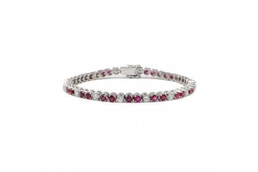 Tennisarmband mit 32 Rubinen und 16 Brillanten 1,90 ct. in 18 Kt. 750 Wei&szlig;gold