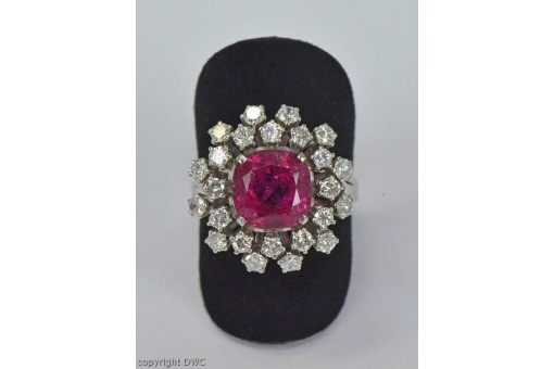 Ring mit Turmalin Diamant Brillant Rubellit in 14Kt. 585 Gold 57 Expertise antik