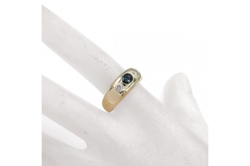 Ring Bandring mit Safir und 2 Brillanten in 14 Kt. 585 Gelbgold Gr. 58