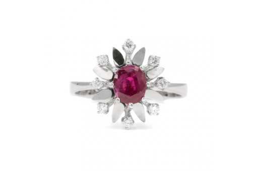 Ring mit Rubin und Diamanten Brillanten in 585 14 kt Wei&szlig; Gold Gr.62