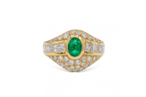 Rin g mit Smaragd Brillanten und Diamanten in 18 Kt. Gelbgold Gr. 56
