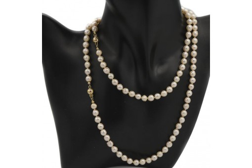 Kette Collier mit 106 Perlen Pearl Perl mit 585 14kt Gold Verschlu&szlig; L&auml;nge 80 cm