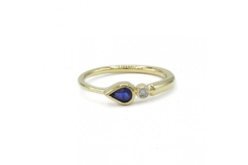 Ring mit Safirtropfen und Brillant Diamant 0,06 ct. in 14 Kt. 585 Gold Gr. 56
