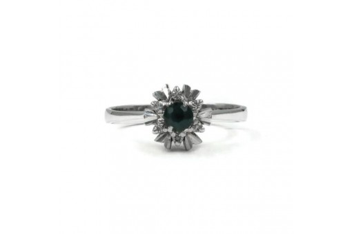 Ring mit Safir Saphir und 6 Diamanten in 18 Kt. 750 Gold Wei&szlig; gold 53