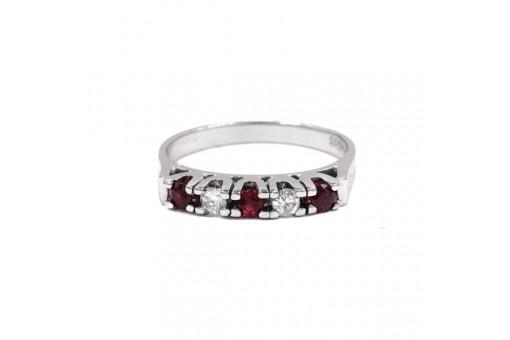 Ring mit 2 Rubinen und 3 Brillanten 0,15 ct. in 14 Kt. 585 Wei&szlig;gold Gr. 53
