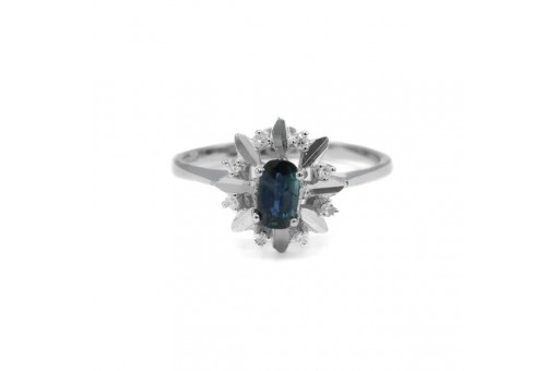 Ring mit Saphir Safir und Diamanten Diamond in 585 14kt Wei&szlig; Gold Gr. 60