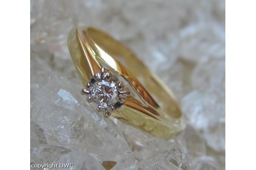 Ring mit Brillant Solit&auml;r Diamant in 14 Kt 585 er Gold Ringe 60 top!