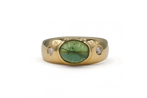Ring Bandring mit Peridot und 2 Brillanten 0,10 ct. in 18 Kt. 750 Gelbgold Gr.57