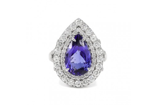 Ring mit Tansanit und Brillanten in 18 Kt. 750 Wei&szlig;gold IHK Expertise Gr. 71
