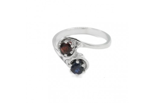 Ring mit Rubin und Safir in 18 Kt. 750 Wei&szlig;gold Gr. 54