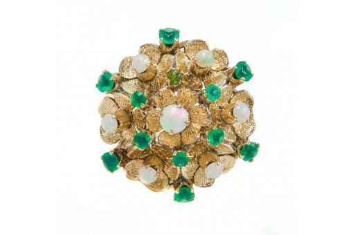 Ring mit Opalen und Smaragden in 14 Kt 585 Gold antik 56 Sammlerst&uuml;ck