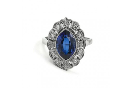 Ring mit Safir Saphir und 12 Diamantrosen in 585 Gold antik 55 Sammlerst&uuml;ck