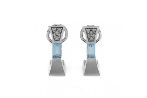 1 Paar Ohrclips Ohrringe mit Aquamarinen und Brillanten in 14 Kt. 585 Wei&szlig;gold