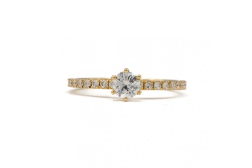 Solit&auml;r Brillantring mit 9 Diamanten 0,52 Carat in 18 Kt. 750 Gelbgold Gr. 54