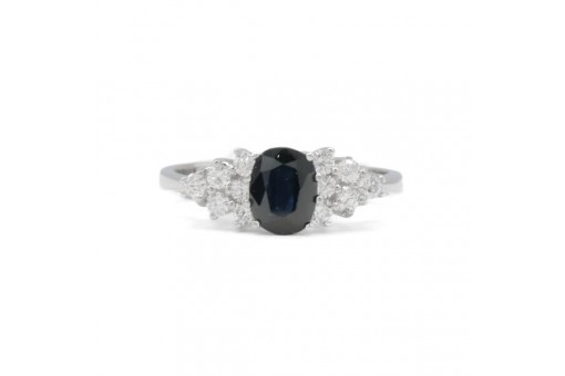 Ring mit Safir und 12 Brillanten Diamanten in 14 Kt. 585 Wei&szlig;gold Gr. 57