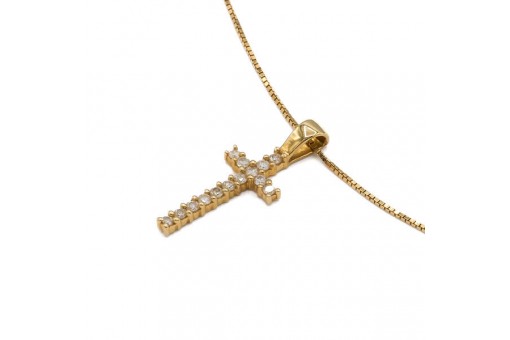 Kette mit Kreuz Anh&auml;nger und 14 Brillanten 0,10 ct. in 750 18kt Gold L. 45 cm