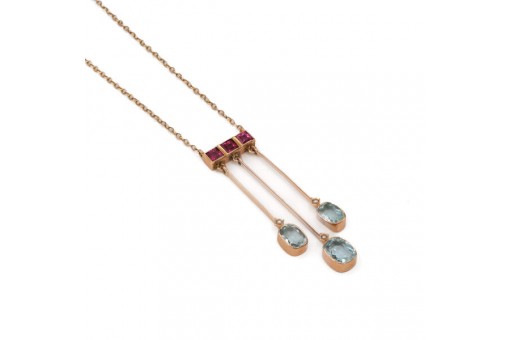 Collier antik mit Aquamarin, Amethyst, Perlen in 14 Kt. 585 Rotgold Sammlerst&uuml;ck