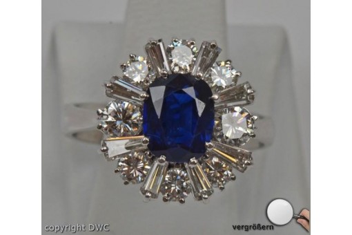 Ring in 18 Kt. 750 er Gold Safir Saphir Diamant Brillant 57 Expertise 