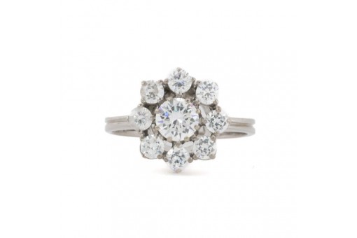 Ring mit 9 Diamanten Brillanten 1,4 ct. in 14 Kt. 585 Wei&szlig;gold Gr. 56