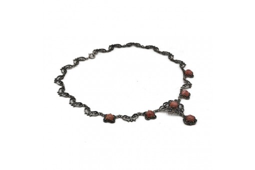 Collier Trachtencollier mit Rhodochrosit 835er Silber Tracht Dirndl L&auml;nge 43 cm