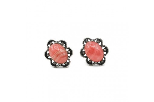 Ohrclips Ohrringe Rhodochrosit in aus 835 er Silber Tracht Earrings antik!