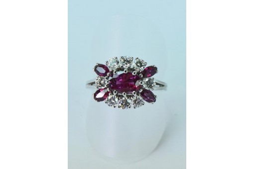 Ring mit Brillanten Diamanten Rubine Rubin in 14 Kt 585 er Gold Gr&ouml;sse 60