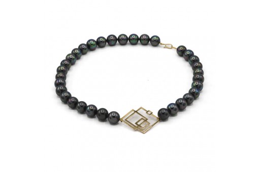 Collier mit 33 Tahiti Kunstperlen &Oslash; 12 mm Mittelteil und Verschlu&szlig; in 750 Gold 