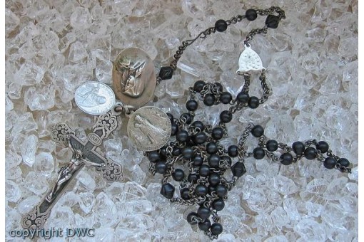 Rosenkranz Antik mit Onyx perlen Kreuz Religion Beten Gebet Kranz Anh&auml;nger 