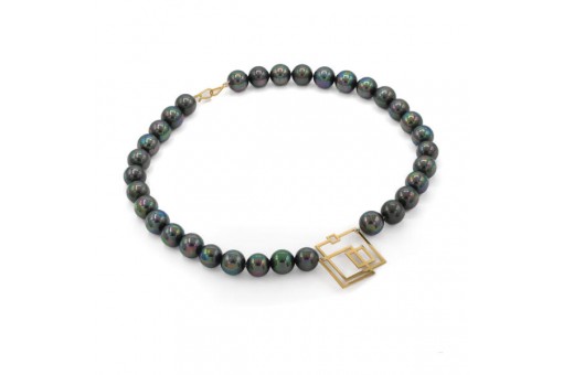 Collier mit 33 Tahiti Kunstperlen &Oslash; 12 mm Mittelteil und Verschlu&szlig; in 750 Gold 