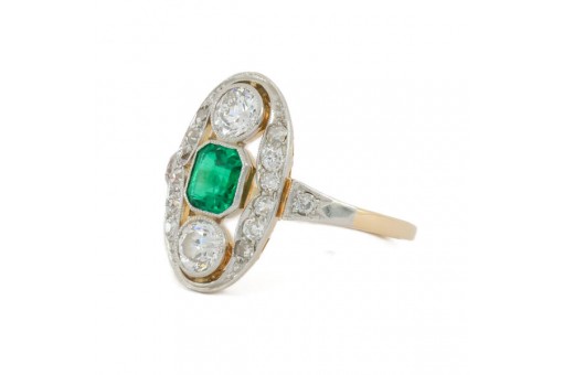 Ring mit Smaragd und Diamanten Art Deco 14 Kt. 585 Gold Sammlerst&uuml;ck Gr. 54