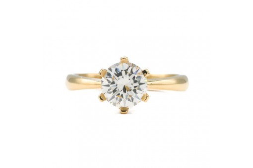 Ring mit Brillantsolit&auml;r 1,53 ct. in 18 Kt. 750 Gelbgold DPL Expertise Gr. 54