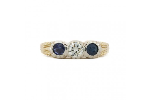 Ring mit Safiren und Brillant in 14 Kt. 585 Gelbgold Gr. 56