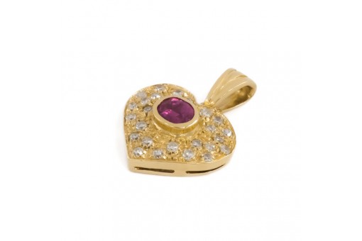Anh&auml;nger Herz mit Rubin und 25 Diamanten in 14 Kt. 585 Gelbgold