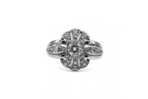 Ring mit Brillant und Diamanten in 14 Kt. 585 Wei&szlig;gold Gr. 53