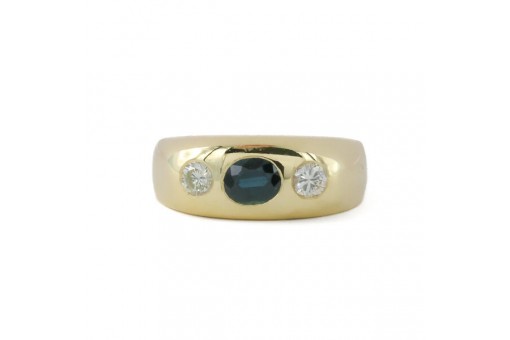 Ring Bandring mit Safir und 2 Brillanten in 14 Kt. 585 Gelbgold Gr. 58