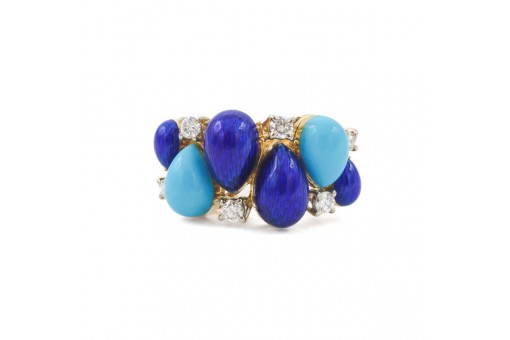 Rimg mit blau emailiert T&uuml;rkise und Diamanten Brillanten in 750 18 kt Gold Gr.53