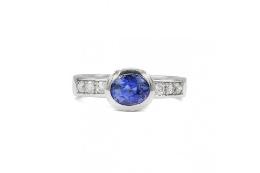 Ring mit Tansanit und Brillanten in 14 Kt. 585 Wei&szlig;gold Gr. 55